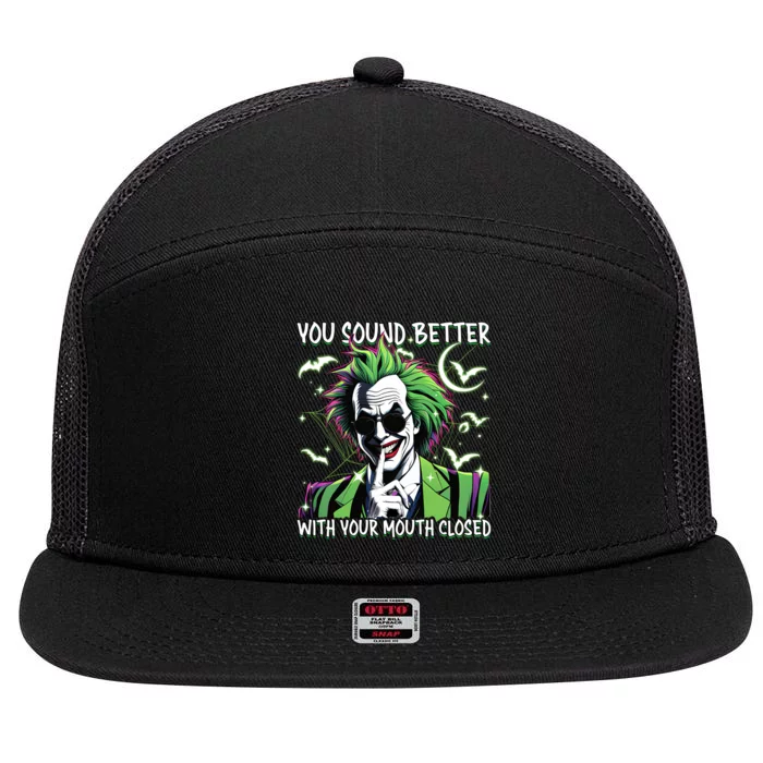 Beetle Juice You Sound Better With Your Mouth Closed Halloween 7 Panel Mesh Trucker Snapback Hat