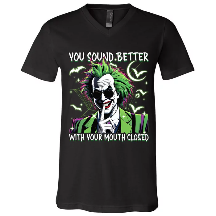 Beetle Juice You Sound Better With Your Mouth Closed Halloween V-Neck T-Shirt