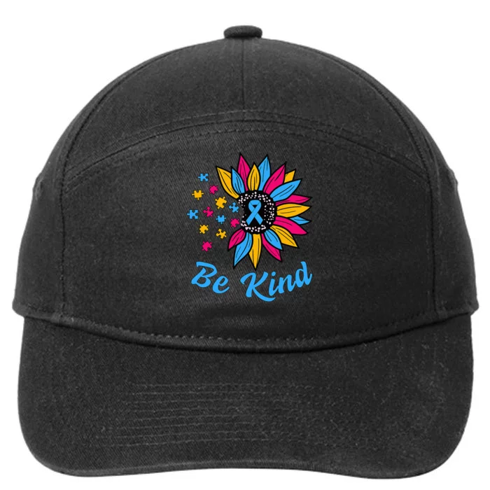 Be Kind Autism Awareness Sunflower Autism Mom 7-Panel Snapback Hat