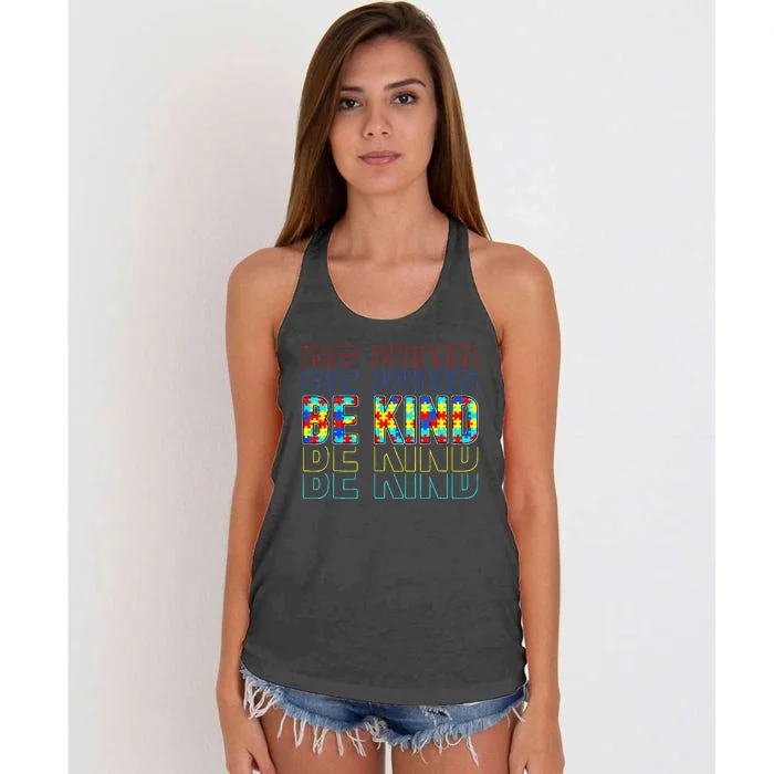 Be Kind Autism Awareness Special Education Autism Teacher Women's Knotted Racerback Tank