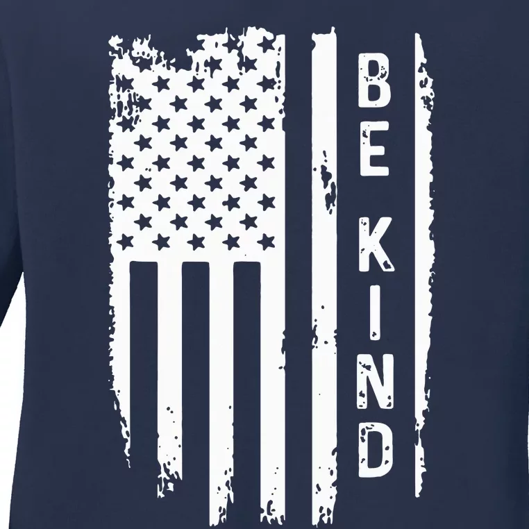 Be Kind American Flag Anti Bullying Unity Day Orange Ladies Long Sleeve Shirt