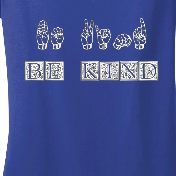 Be Kind American Sign Language Asl Funny Gift Women's V-Neck T-Shirt