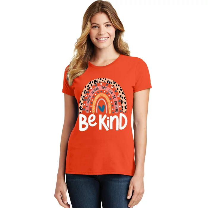 Be Kind Anti Bullying Orange Unity Day Leopard Raibow Women's T-Shirt