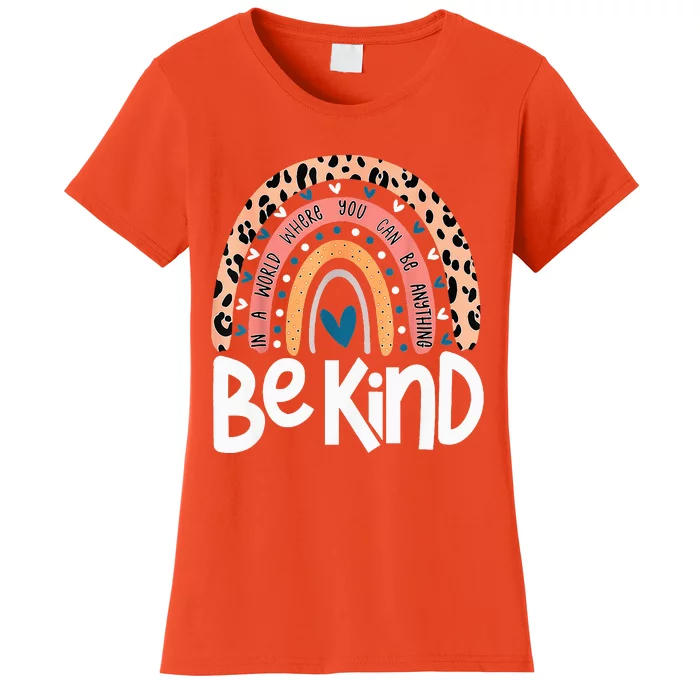 Be Kind Anti Bullying Orange Unity Day Leopard Raibow Women's T-Shirt