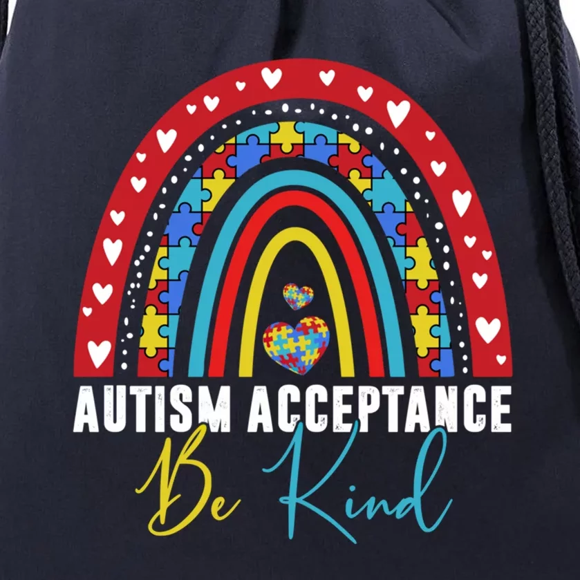 Be Kind Acceptance Rainbow Autism Awareness Month Funny Gift Drawstring Bag