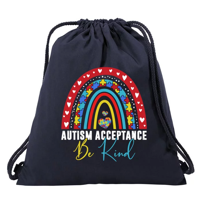 Be Kind Acceptance Rainbow Autism Awareness Month Funny Gift Drawstring Bag