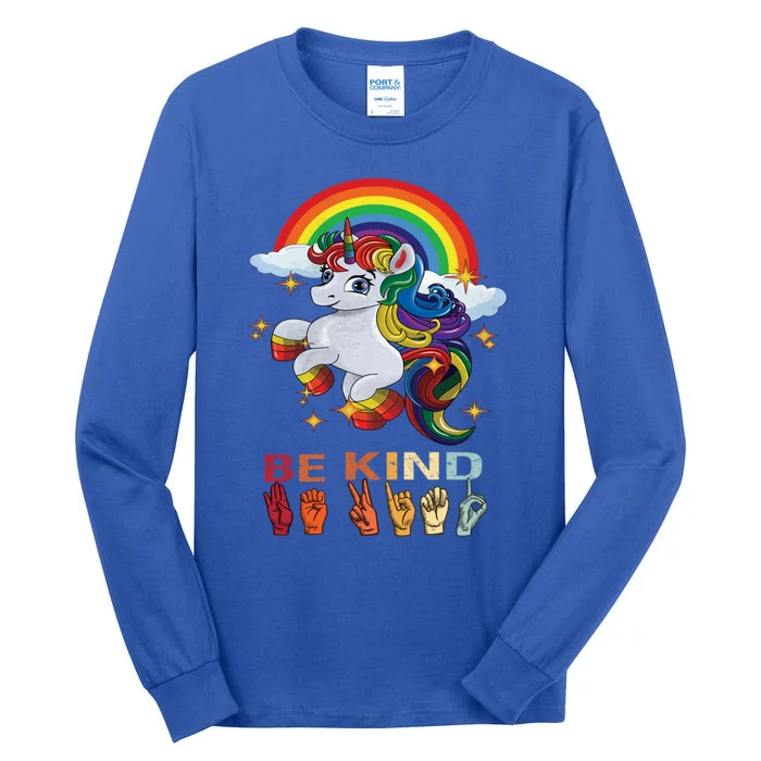 Be Kind American Sign Language Love Asl Teacher Unicorn Cute Gift Tall Long Sleeve T-Shirt