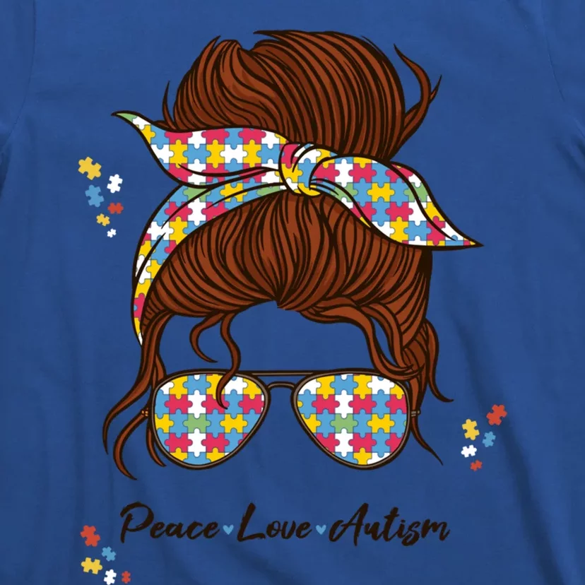 Be Kind Autism Awareness Messy Bun Girl Meaningful Gift Proud Autism Mom Gift T-Shirt