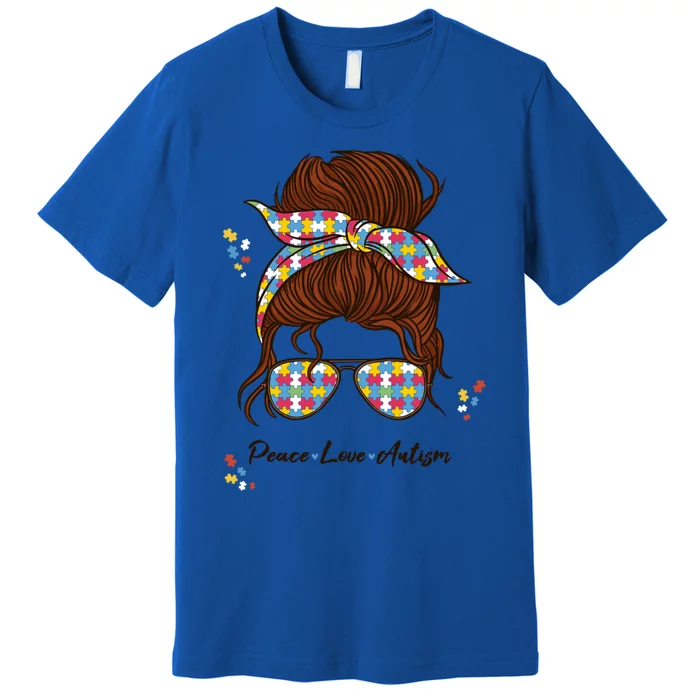 Be Kind Autism Awareness Messy Bun Girl Meaningful Gift Proud Autism Mom Gift Premium T-Shirt