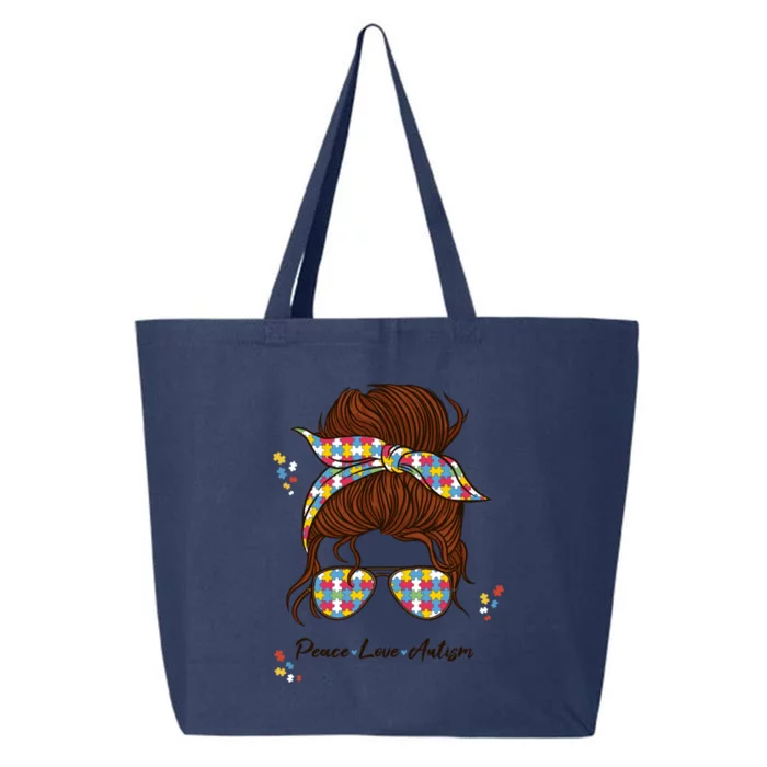 Be Kind Autism Awareness Messy Bun Girl Meaningful Gift Proud Autism Mom Gift 25L Jumbo Tote