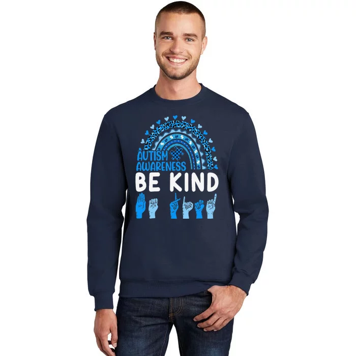 Be Kind Autism Awareness Rainbow Trendy Women Leopard Tall Sweatshirt