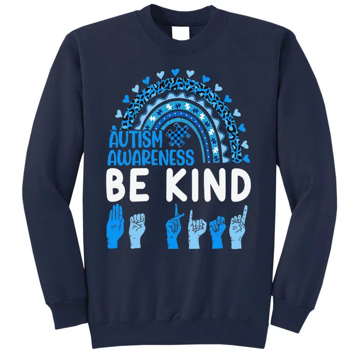 Be Kind Autism Awareness Rainbow Trendy Women Leopard Tall Sweatshirt