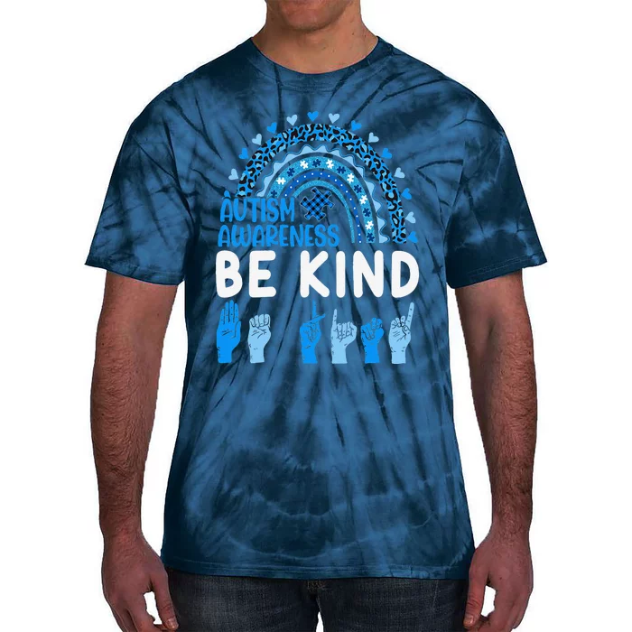 Be Kind Autism Awareness Rainbow Trendy Women Leopard Tie-Dye T-Shirt