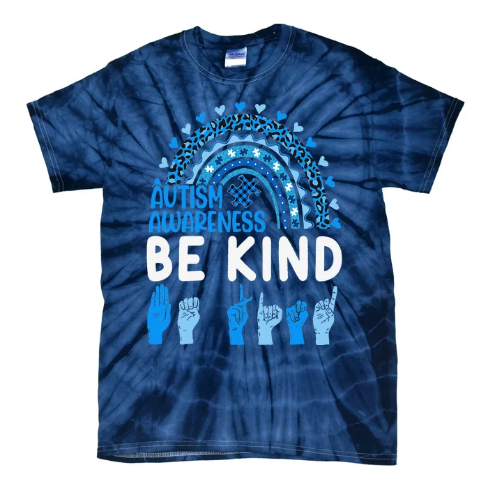 Be Kind Autism Awareness Rainbow Trendy Women Leopard Tie-Dye T-Shirt