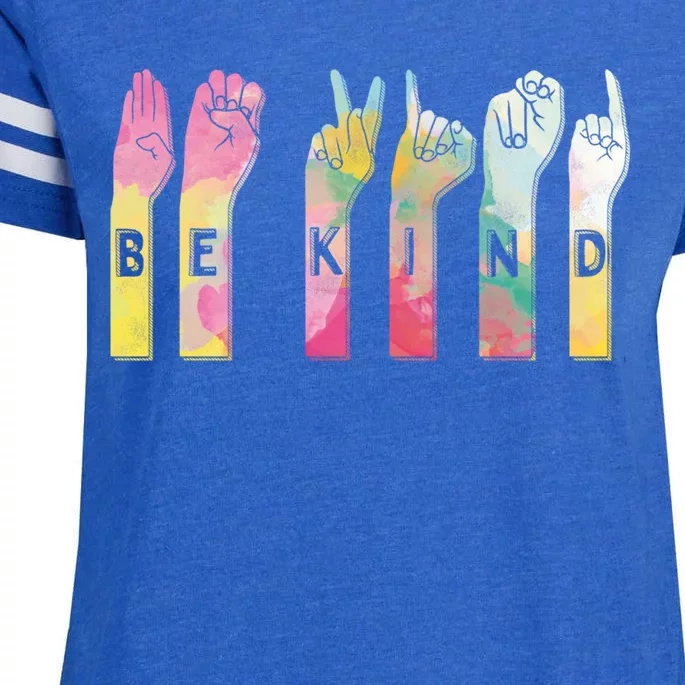 Be Kind Asl Alphabet American Sign Language Gift Enza Ladies Jersey Football T-Shirt