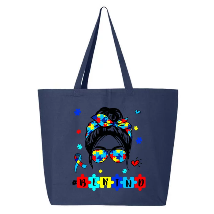 Be Kind Autism Awareness Messy Bun Proud Autism Mom Life Gift 25L Jumbo Tote