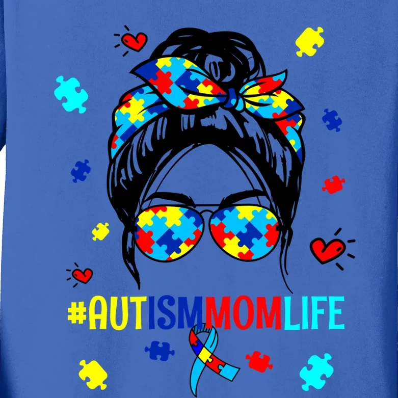 Be Kind Autism Awareness Messy Bun Proud Autism Mom Life Meaningful Gift Kids Long Sleeve Shirt