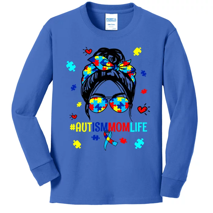 Be Kind Autism Awareness Messy Bun Proud Autism Mom Life Meaningful Gift Kids Long Sleeve Shirt