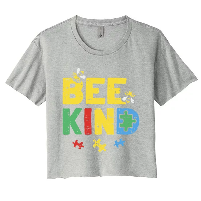 Bee Kind Autism Awareness Puzzle Autistic Women's Crop Top Tee