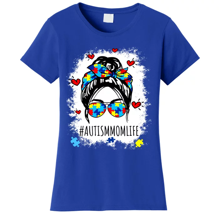 Be Kind Autism Awareness Messy Bun Proud Autism Mom Life Gift Women's T-Shirt