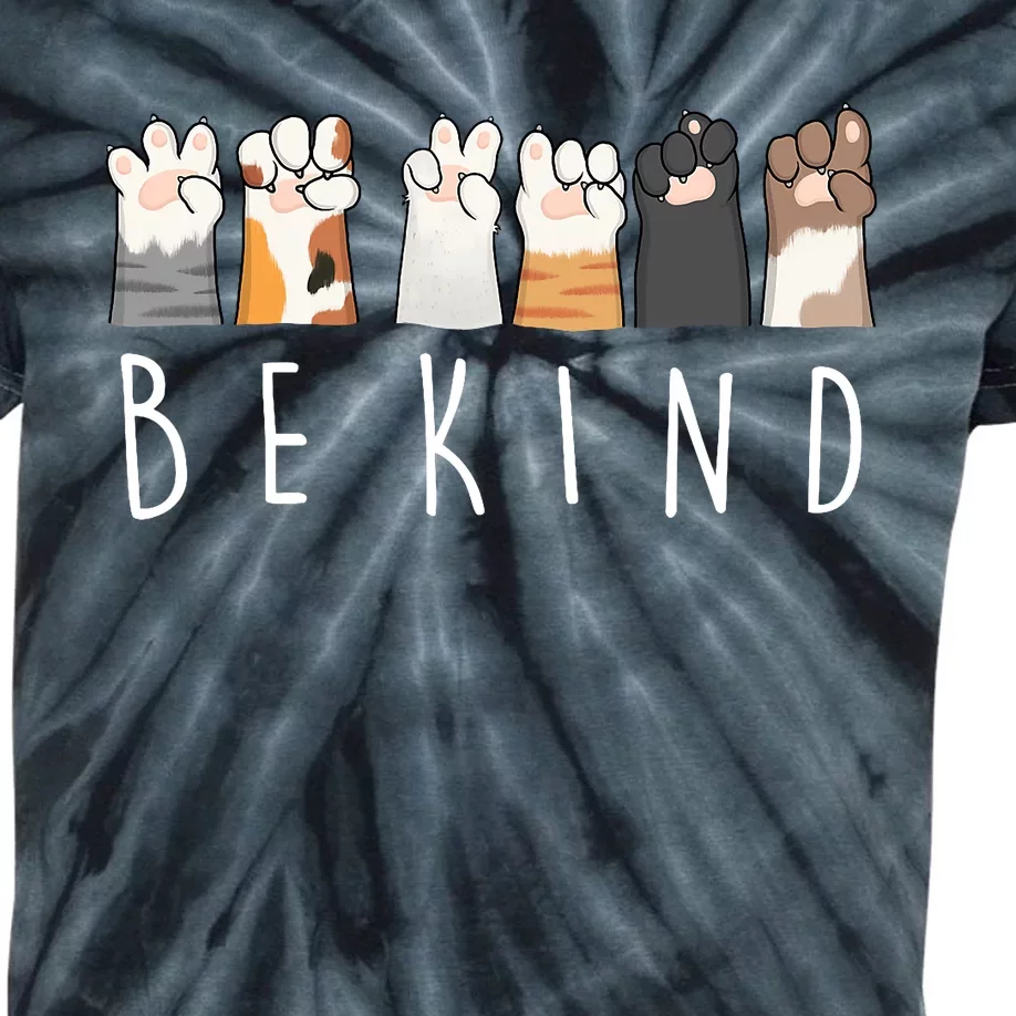 Be Kind Asl Sign Language Kindness Cat Paws Finger Signs Kids Tie-Dye T-Shirt