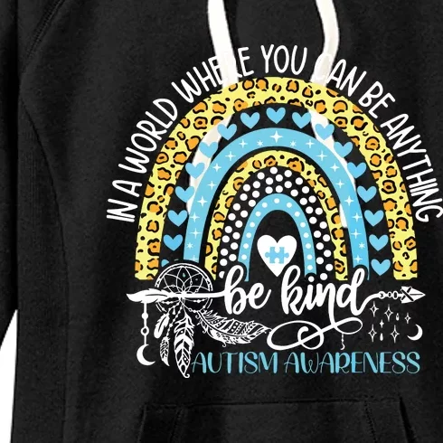 Be Kind Autism Awareness Tee Leopard Rainbow Choose Kindness Women's Fleece Hoodie