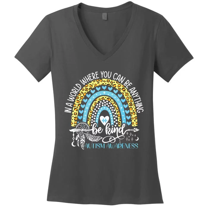 Be Kind Autism Awareness Tee Leopard Rainbow Choose Kindness Women's V-Neck T-Shirt