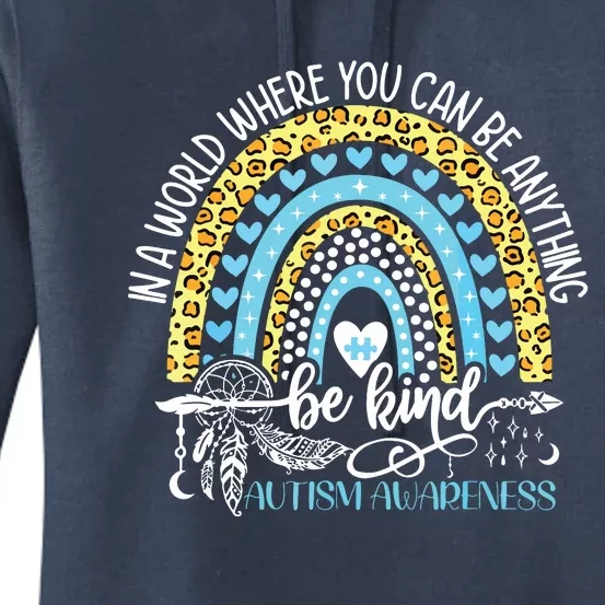 Be Kind Autism Awareness Tee Leopard Rainbow Choose Kindness Women's Pullover Hoodie