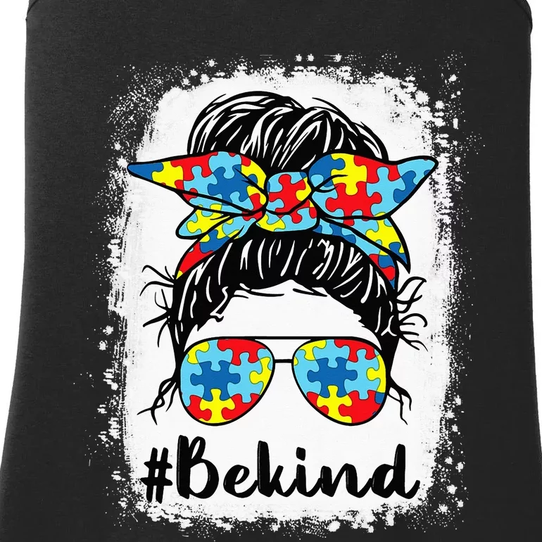 Be Kind Autism Awareness Messy Bun Tees Ladies Essential Tank