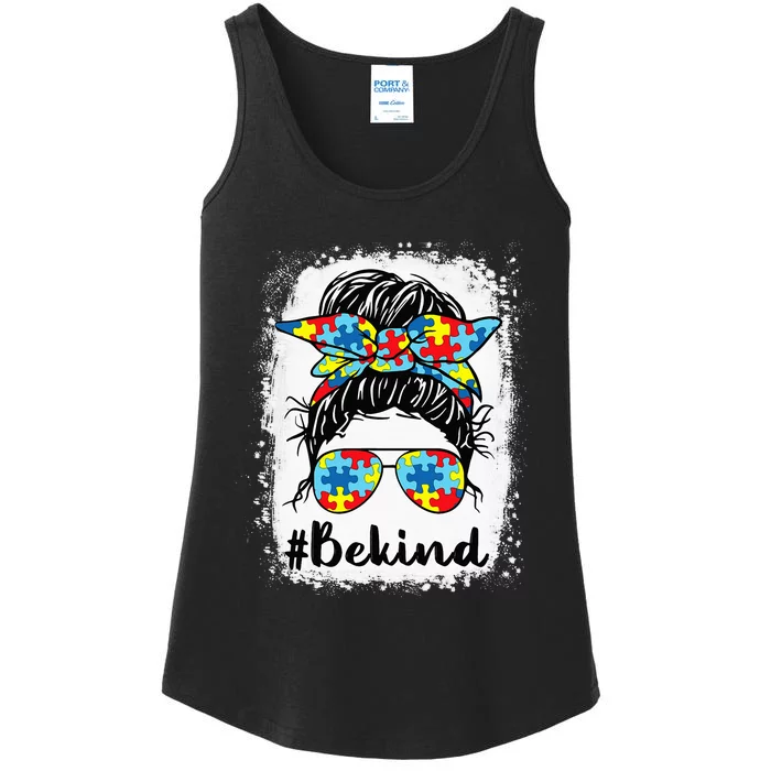 Be Kind Autism Awareness Messy Bun Tees Ladies Essential Tank