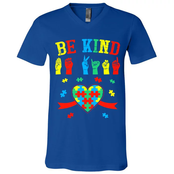 Be Kind Asl Sign Language Hand Talking Gift V-Neck T-Shirt