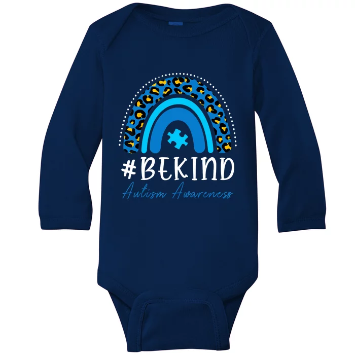 Be Kind Autism Awareness Wo Girl Leopard Rainbow Print Baby Long Sleeve Bodysuit