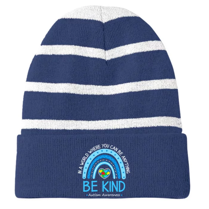 Be Kind Autism Awareness Leopard Rainbow Choose Kindness Striped Beanie with Solid Band