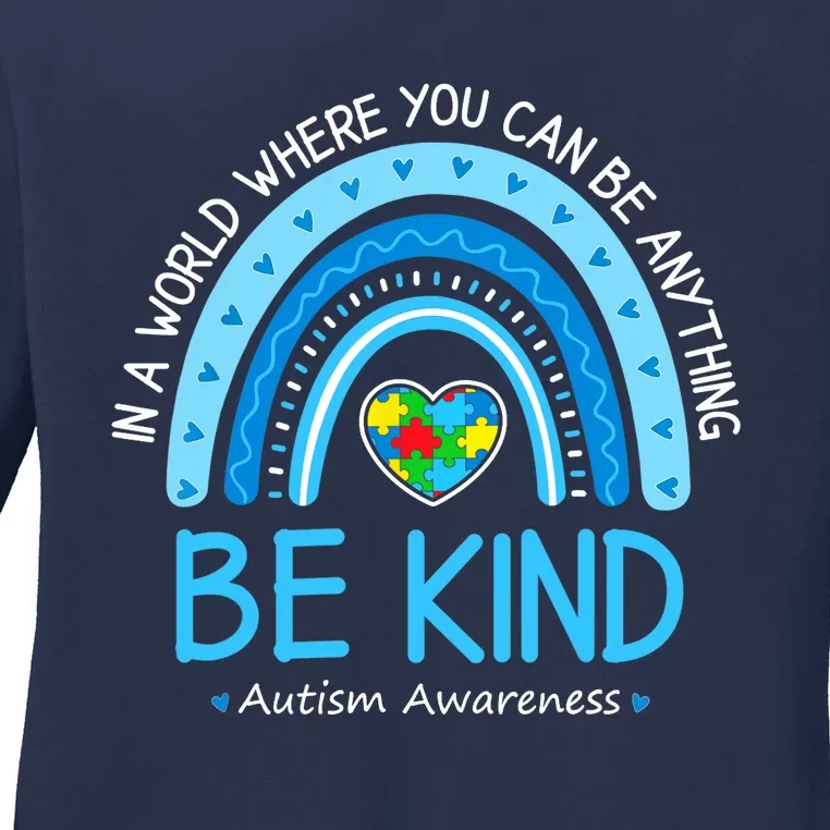 Be Kind Autism Awareness Leopard Rainbow Choose Kindness Ladies Long Sleeve Shirt