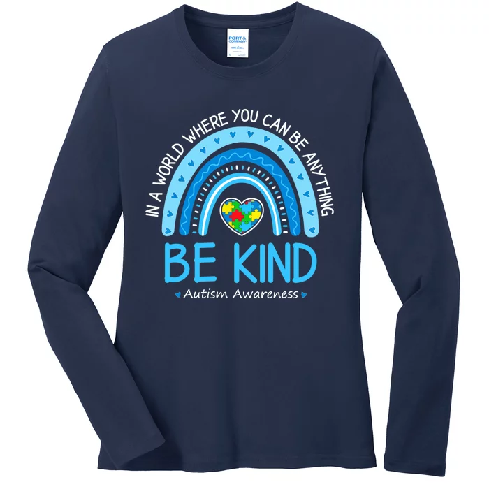 Be Kind Autism Awareness Leopard Rainbow Choose Kindness Ladies Long Sleeve Shirt