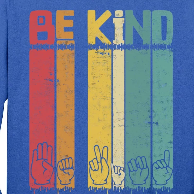 Be Kind Asl Tee Retro Sign Language Teacher Interpreter Bday Gift Tall Long Sleeve T-Shirt