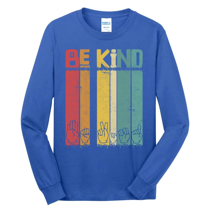 Be Kind Asl Tee Retro Sign Language Teacher Interpreter Bday Gift Tall Long Sleeve T-Shirt