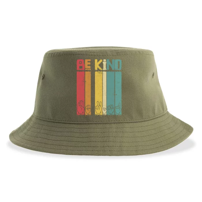 Be Kind Asl Tee Retro Sign Language Teacher Interpreter Bday Gift Sustainable Bucket Hat