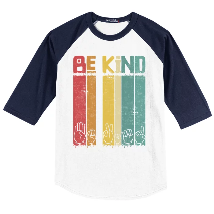 Be Kind Asl Tee Retro Sign Language Teacher Interpreter Bday Gift Baseball Sleeve Shirt