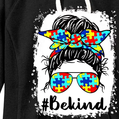 Be Kind Autism Awareness Messy Bun Girl Women's Fleece Hoodie