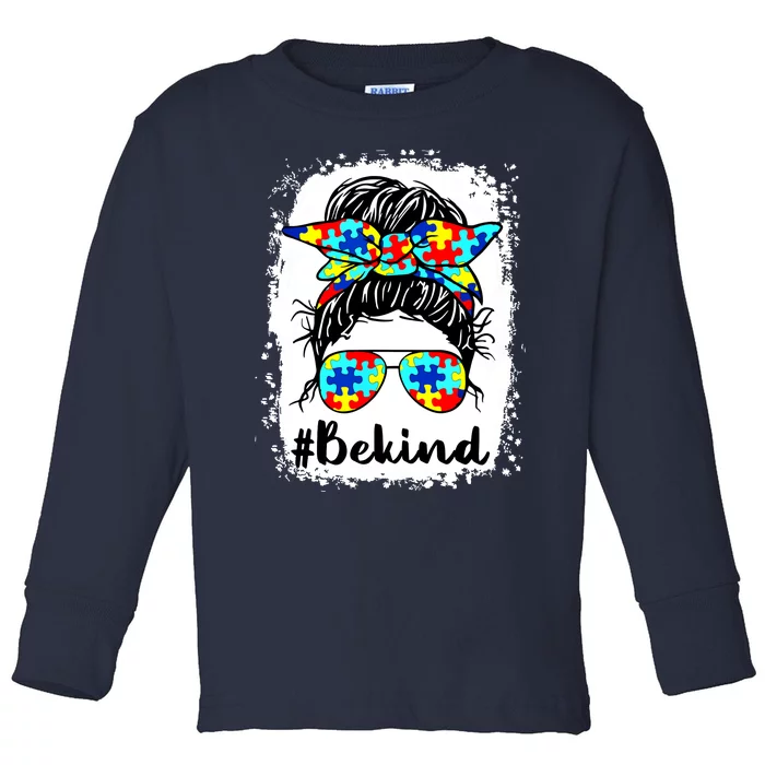 Be Kind Autism Awareness Messy Bun Girl Toddler Long Sleeve Shirt