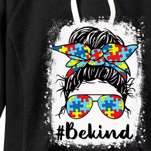 Be Kind Autism Awareness Messy Bun Girl S Women's Fleece Hoodie