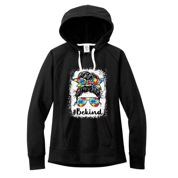 Be Kind Autism Awareness Messy Bun Girl S Women's Fleece Hoodie