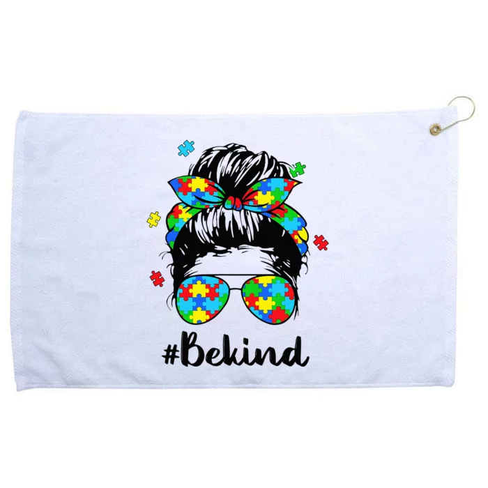 Be Kind Autism Awareness Messy Bun Woman Grommeted Golf Towel