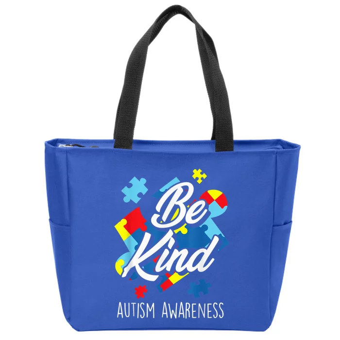 Be Kind Autism Awareness Puzzle Colorful Pieces Shirt Zip Tote Bag