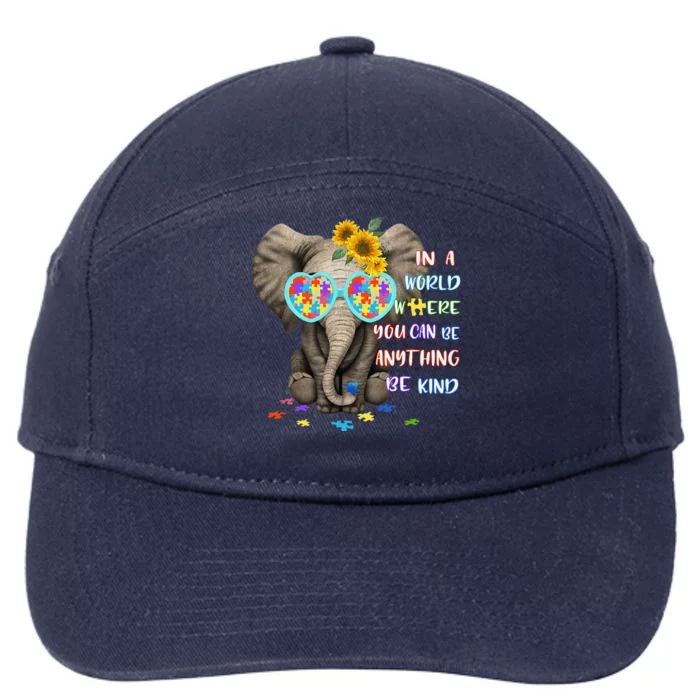 Be Kind Autism Awareness Elephant Autism 7-Panel Snapback Hat