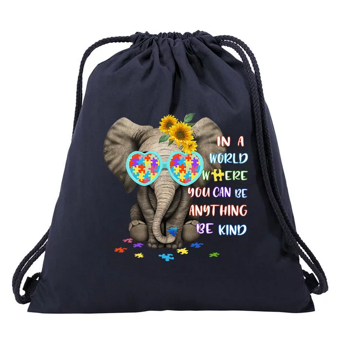 Be Kind Autism Awareness Elephant Autism Drawstring Bag