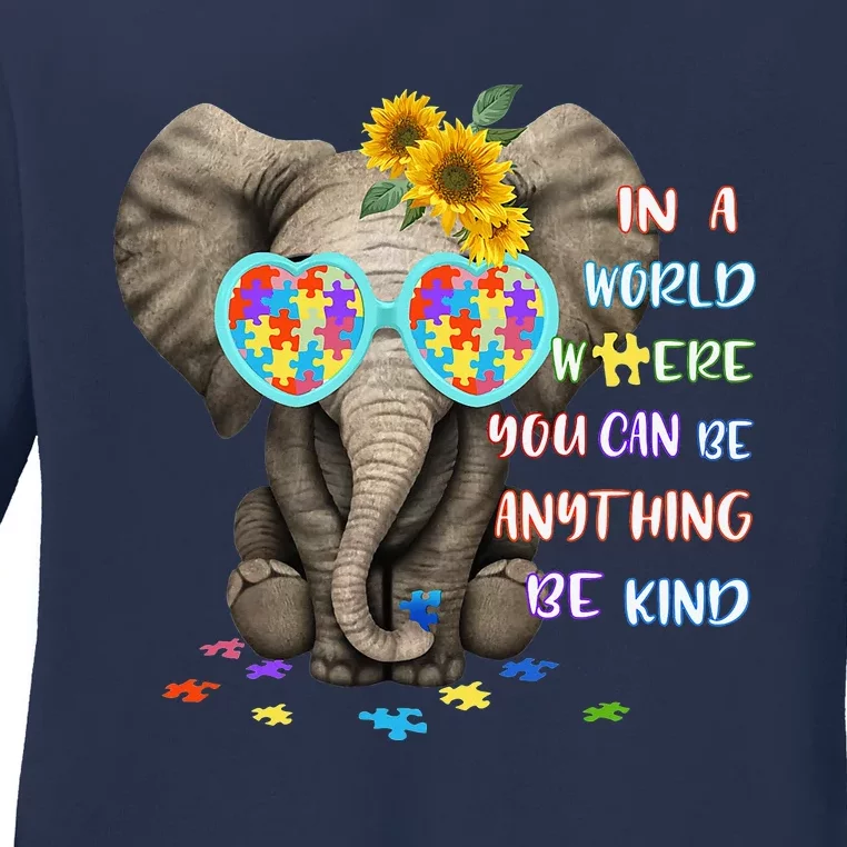 Be Kind Autism Awareness Elephant Autism Ladies Long Sleeve Shirt