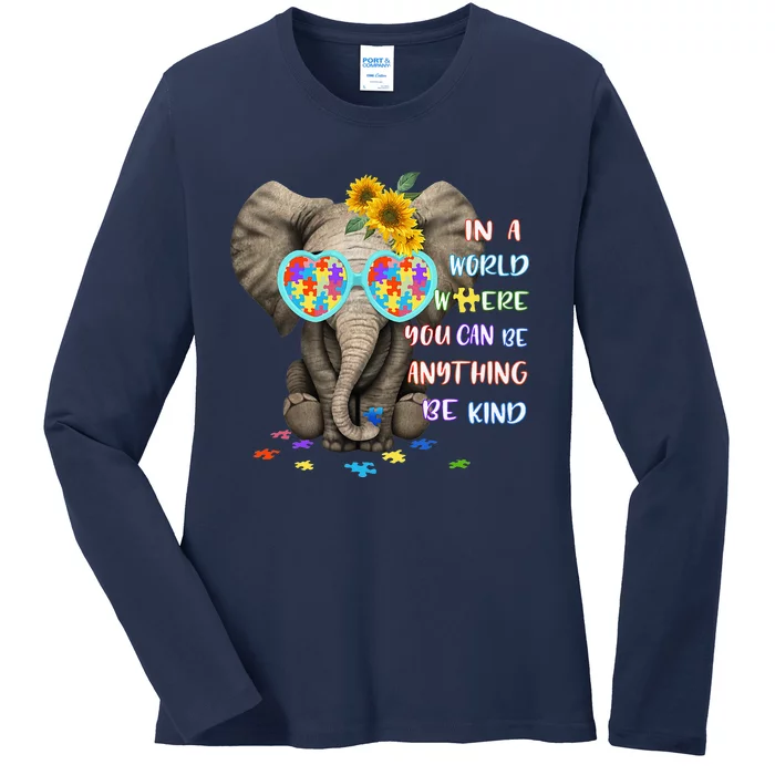 Be Kind Autism Awareness Elephant Autism Ladies Long Sleeve Shirt