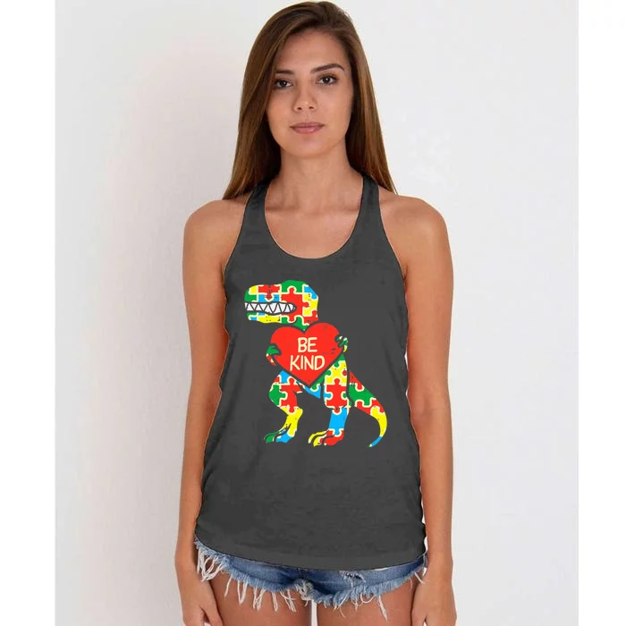 Be Kind Autism Awareness Dinosaur Boy Girl Toddlers Women's Knotted Racerback Tank